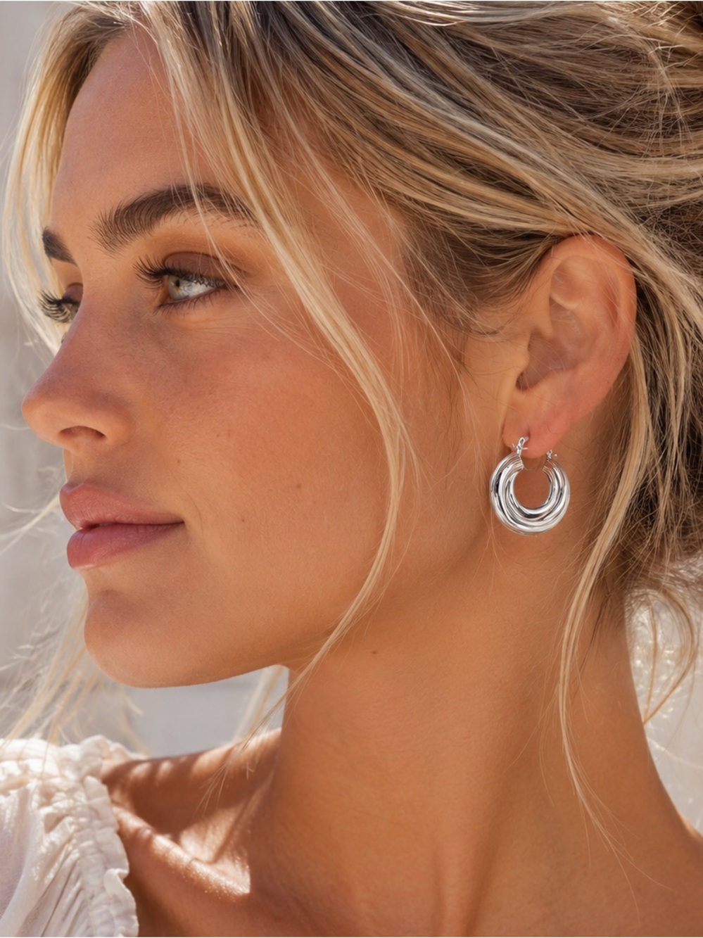 1" Croissant Hoop Sterling Silver Plated Earrings